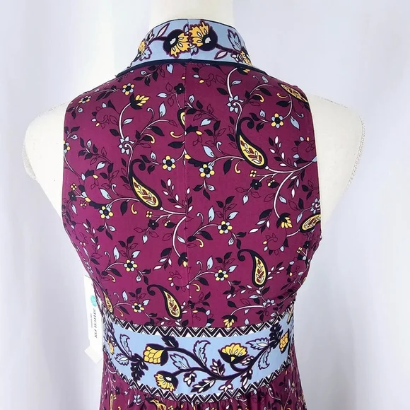 Wisp Ryenne Jersey Women's Purple Floral Print V-Neck Sleeveless Dress Size 2 - Picture 9 of 16
